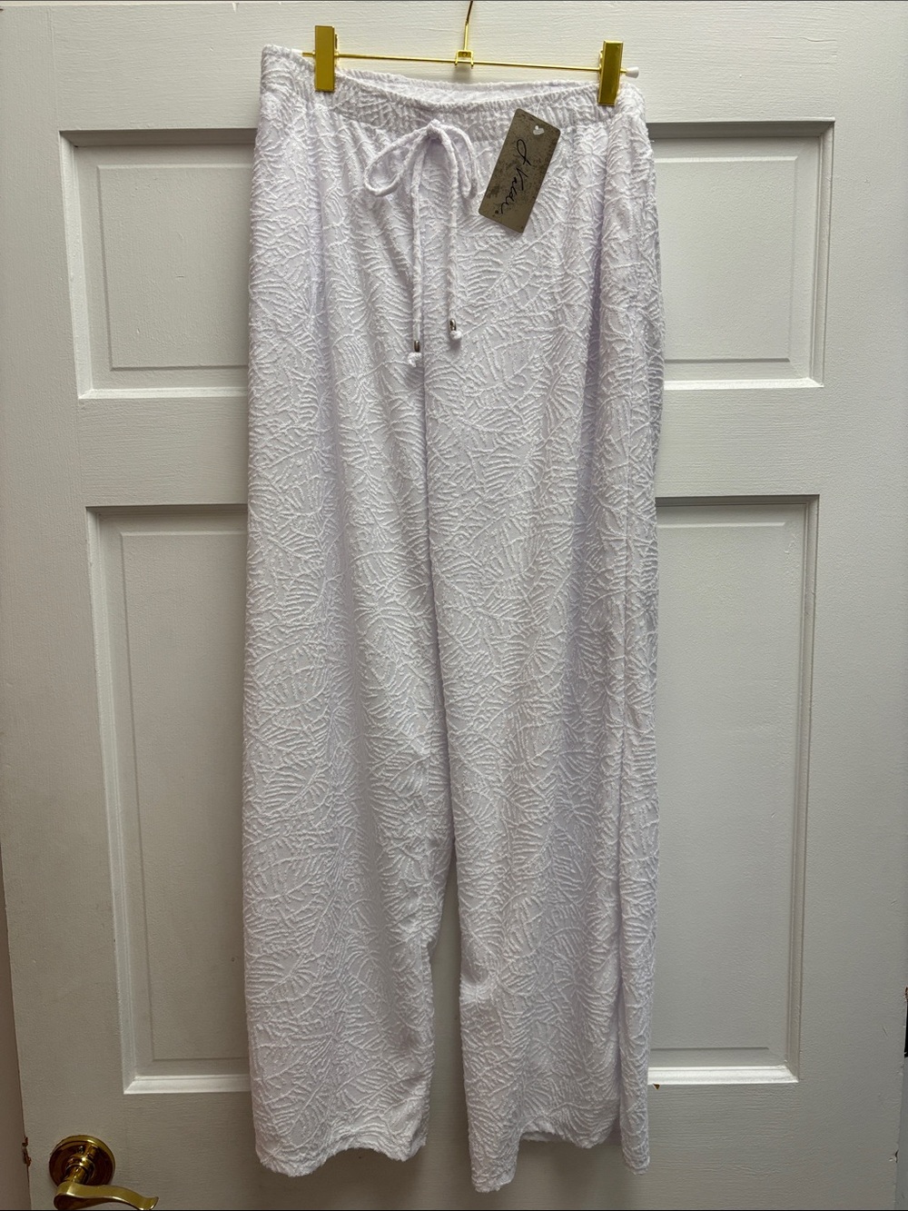 NEW J. Valdi Semi-sheer Beach Pant with Pockets Coverup 12706 White Leaf Print